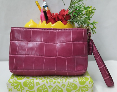 Coach Madison Raspberry Pink Leather Crocodile Embossed Zipper