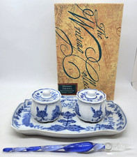 Meissen Double Inkwell Glass Pen Blue Onion Grand Millenial Chinoiserie Chinz