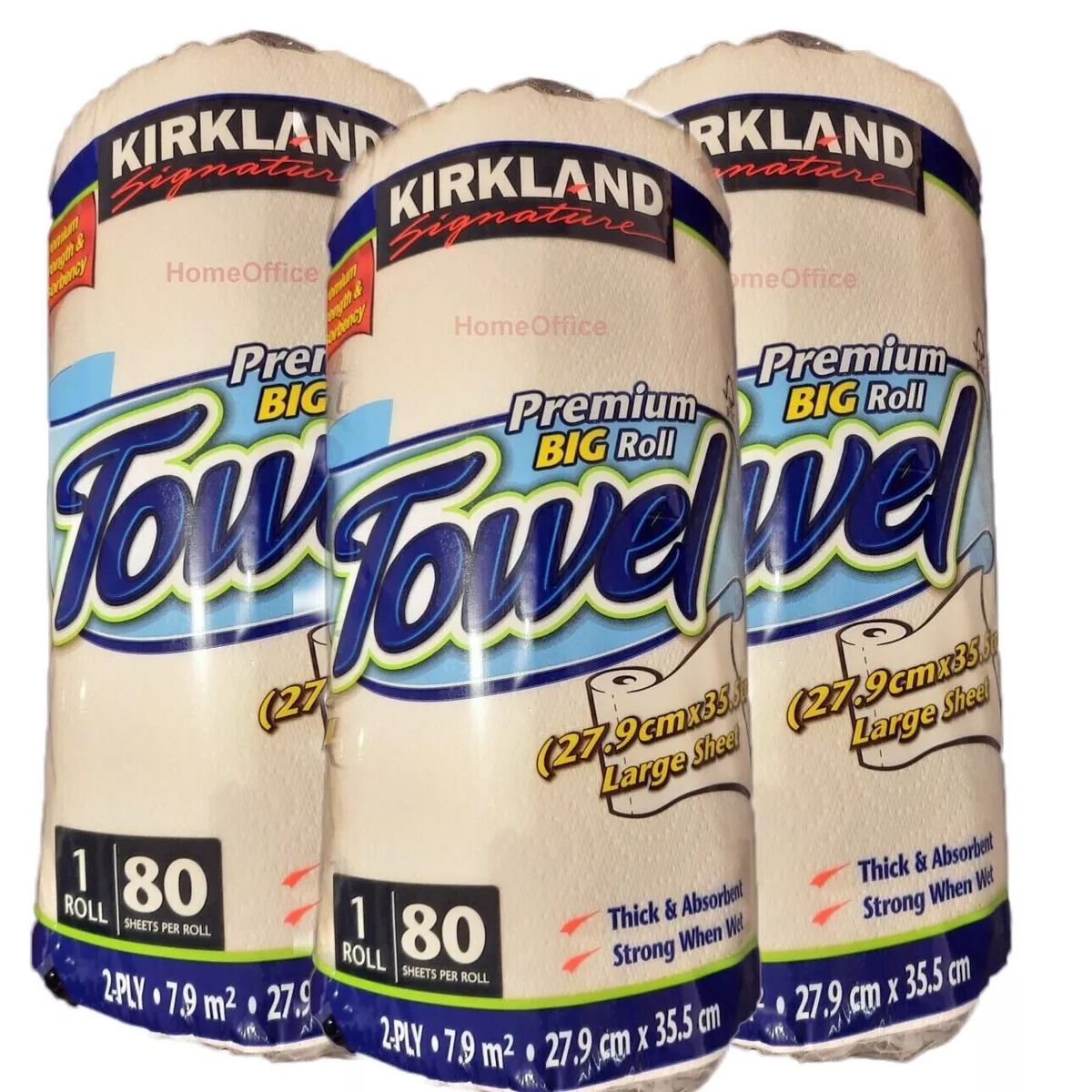 3 Rolls Kirkland Kitchen Towel Thick Absorbent 80 Large Sheets Per