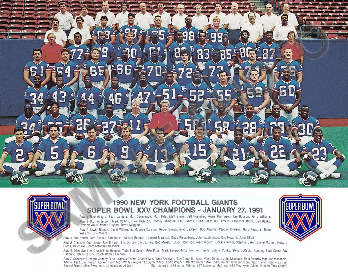 1990 NEW YORK GIANTS NFL SUPER BOWL XXV CHAMPIONS 8X10 TEAM PHOTO