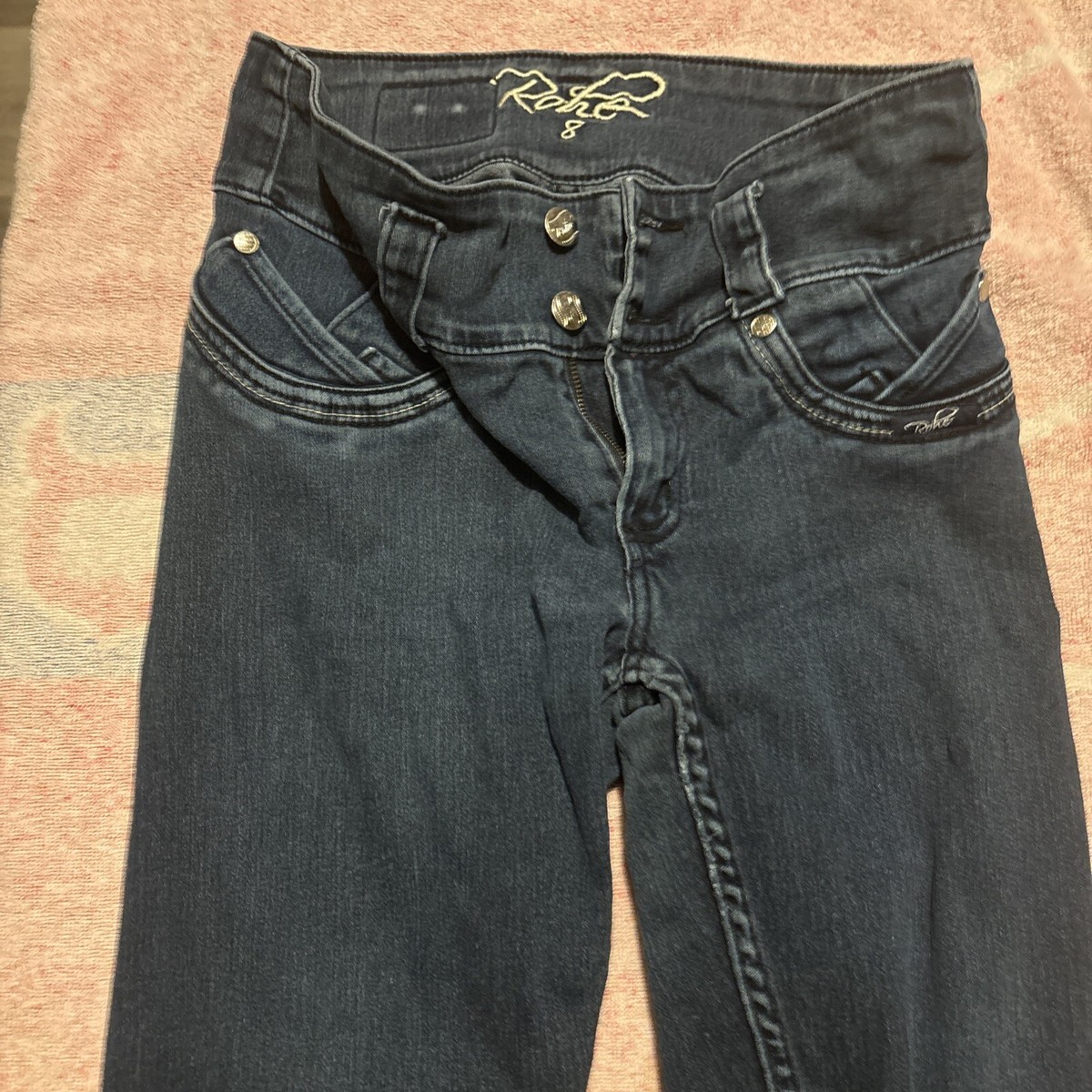 ROHE 8 Jeans Adult Blue Straight Leg High Rise Mom Zipper Button