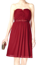 Adrianna Papell ~ Red Tricot Strapless Jewel Waist Flare Party Dress 12 NEW $169