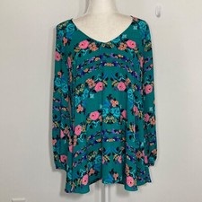 Show Me Your MuMu Womens Shirt Large Green Floral Donna Michelle Tunic Fairy