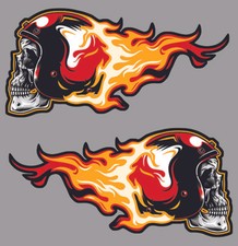 2 X TETE DE MORT FLAMMES BIKER RIDER HARLEY BOBBER USA AUTOCOLLANT STICKER SC193