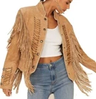 Women Brown Native American Western Cowboy Leather Jacket Suede Fringe & Beaded