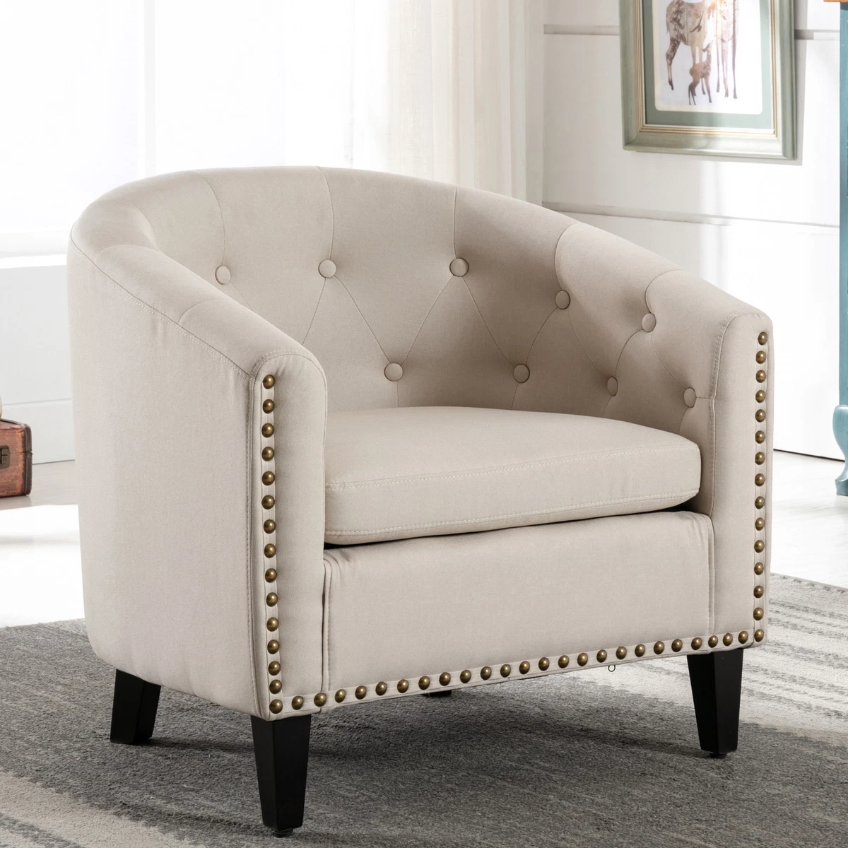 Modern Barrel Accent Chair Linen Side Chair Club Chairs