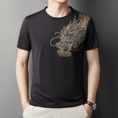 New Men Fashion Trend Dragon Diamonds Rhinestones Summer Luxury T-Shirt 5 Colors
