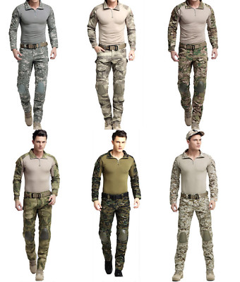 Men Tactical Combat Uniform Sets Camo Army Shirt Pants