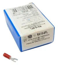 Thomas & Betts RA18-6FL Sta-Kon Fork Terminal 22-16AWG #10 Bolt - Box of (80)