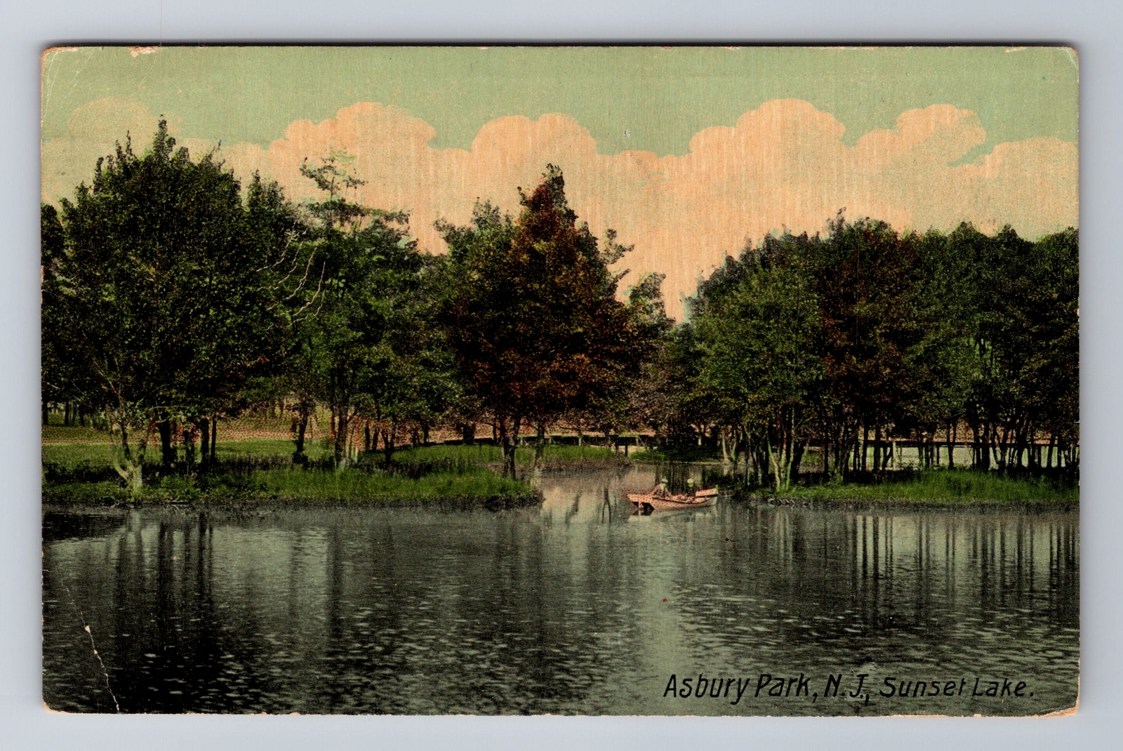 Asbury Park NJNew Jersey, Canoeing, Sunset Lake, Vintage c1914