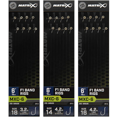 Fox Matrix MXC-6 Barbless F1 Bands Rigs 15cm- 8 Stippvorfächer, Angelhaken Haken