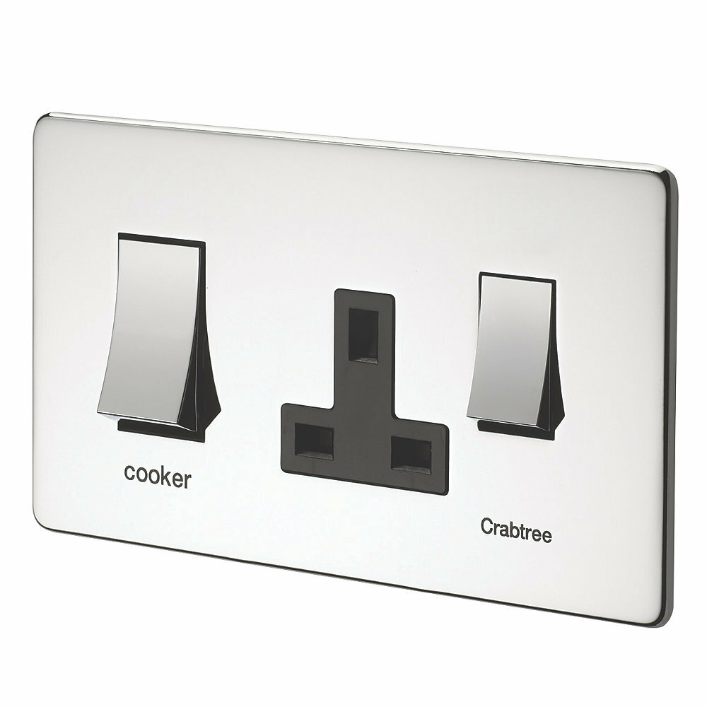 Crabtree Polished Chrome Switch Socket Cooker Control Dimmer Flat Plate