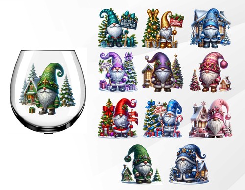 x12 Gnome Gonk Mixed Christmas Design Bundle Glass vinyl decal stickers caf1 - Picture 1 of 2