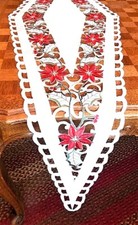MMM Poinsettia Embroidered Diamond Shape Table Runner  Holiday Must-Have 