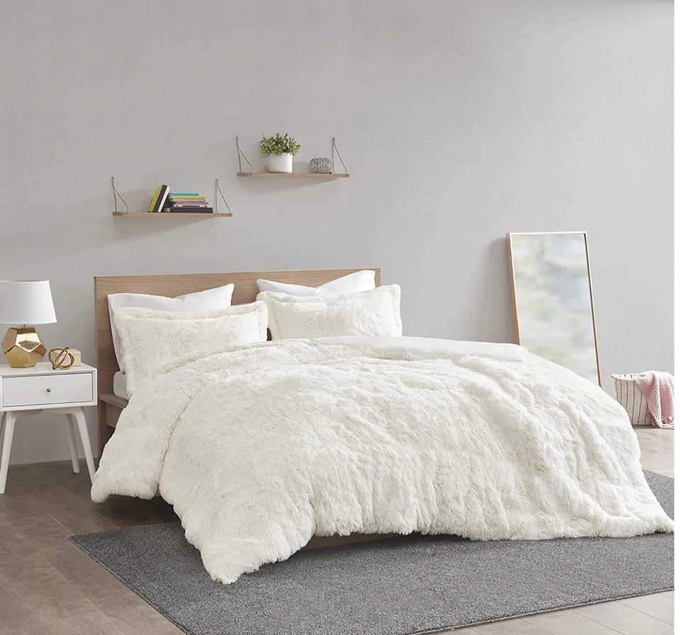 Intelligent Design ID12-1924 Shaggy Fur Duvet Cover Set Full Queen Ivory - Image 2 of 4