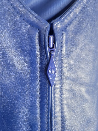 Jaqueline Ferrar Sz 10 Womens Blue Lambskin Leather Zip Up Jacket - Picture 6 of 10