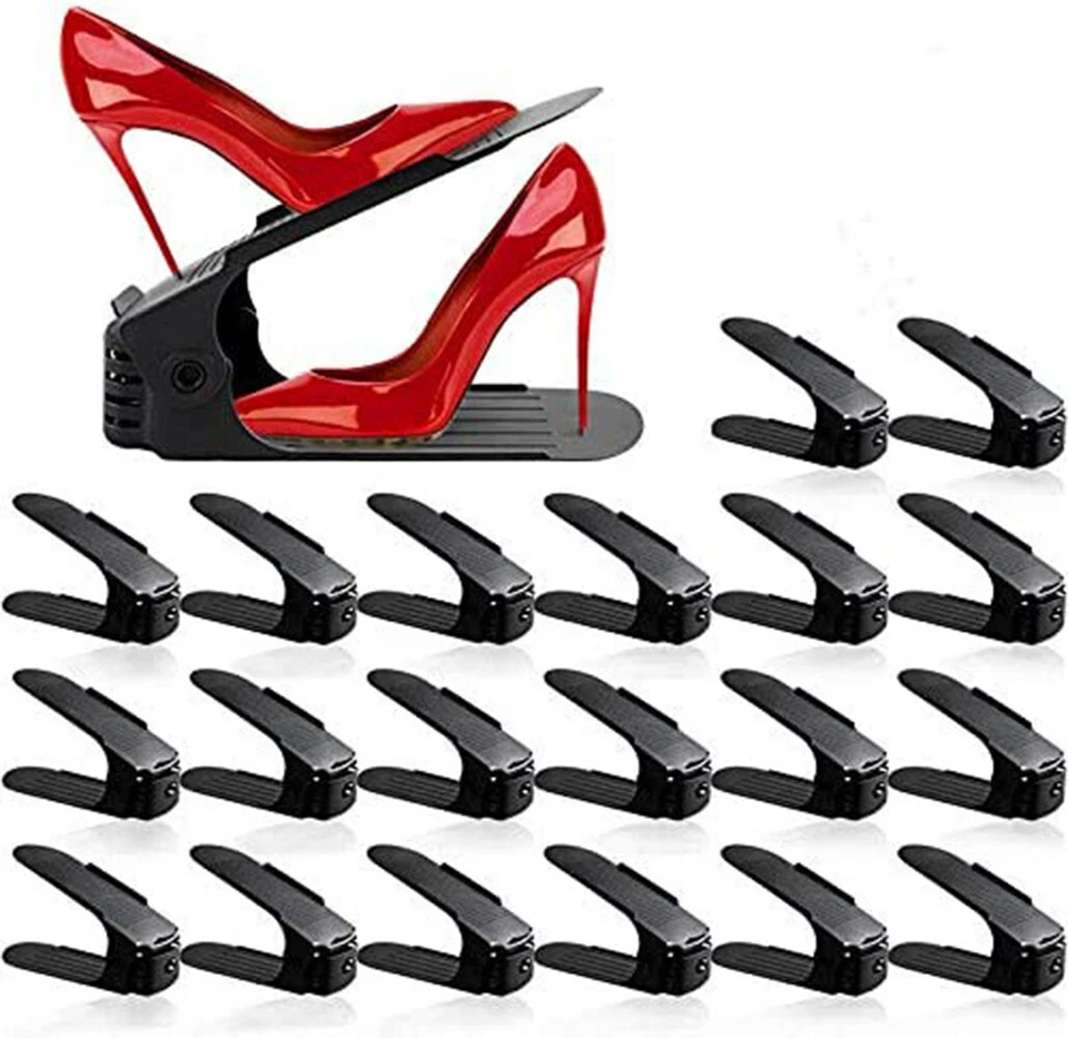 ZNCMRR 20 Pcs Adjustable Black Shoe Slots Organizer – For Space Saving