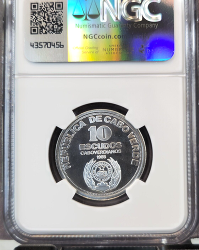 1985 CAPE VERDE SILVER 10 ESCUDOS INDEPENDENCE NGC PF 69 ULTRA CAMEO TOP POP - Picture 2 of 3