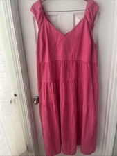 Old Navy Tiered Maxi Dress Sz 3X Barbie Pink Smocked Pockets Cottagecore Beach