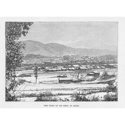CHINA The Town of Ku-Chen in Snow - Antique Print 1895