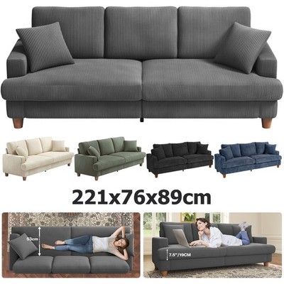 3 Sitzer Sofa Modern Loungesofa Couch mit Woodbeinen Kissen Armlehnen Loveseat