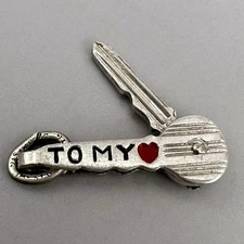 KEY TO MY HEART Movable Pendant Enamel Signed JMF Sterling Silver Charm Art Deco