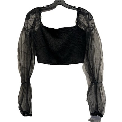 Whimsygoth Emo Windsor Back Crop Top Lg Sheer Flared Long Sleeve  Smocked Bodice