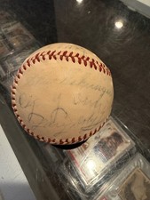 1947  CY YOUNG DAY MULTI SIGNED BASEBALL GEHRINGER DOBY P.WANER DIZZY FABER 14