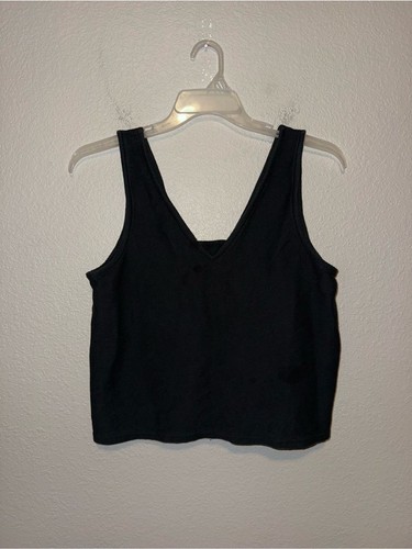 Madewell Organic Cotton Peekaboo Back Crop Tank Top Black XL Minimalist - Picture 3 of 6