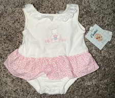 Vintage Carter s Bubble Romper 0-3 Terry Cloth Bunny Floral Ruffled Neckline NWT