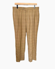 Jos. A. Bank Men’s Tan Plaid Wool Dress Pants Flat Front Straight Cuffed 33R