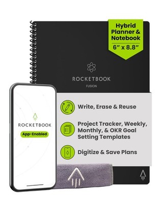 Fusion Hybrid Reusable Planner and Notebook in One, Additional Blank Pages, G...