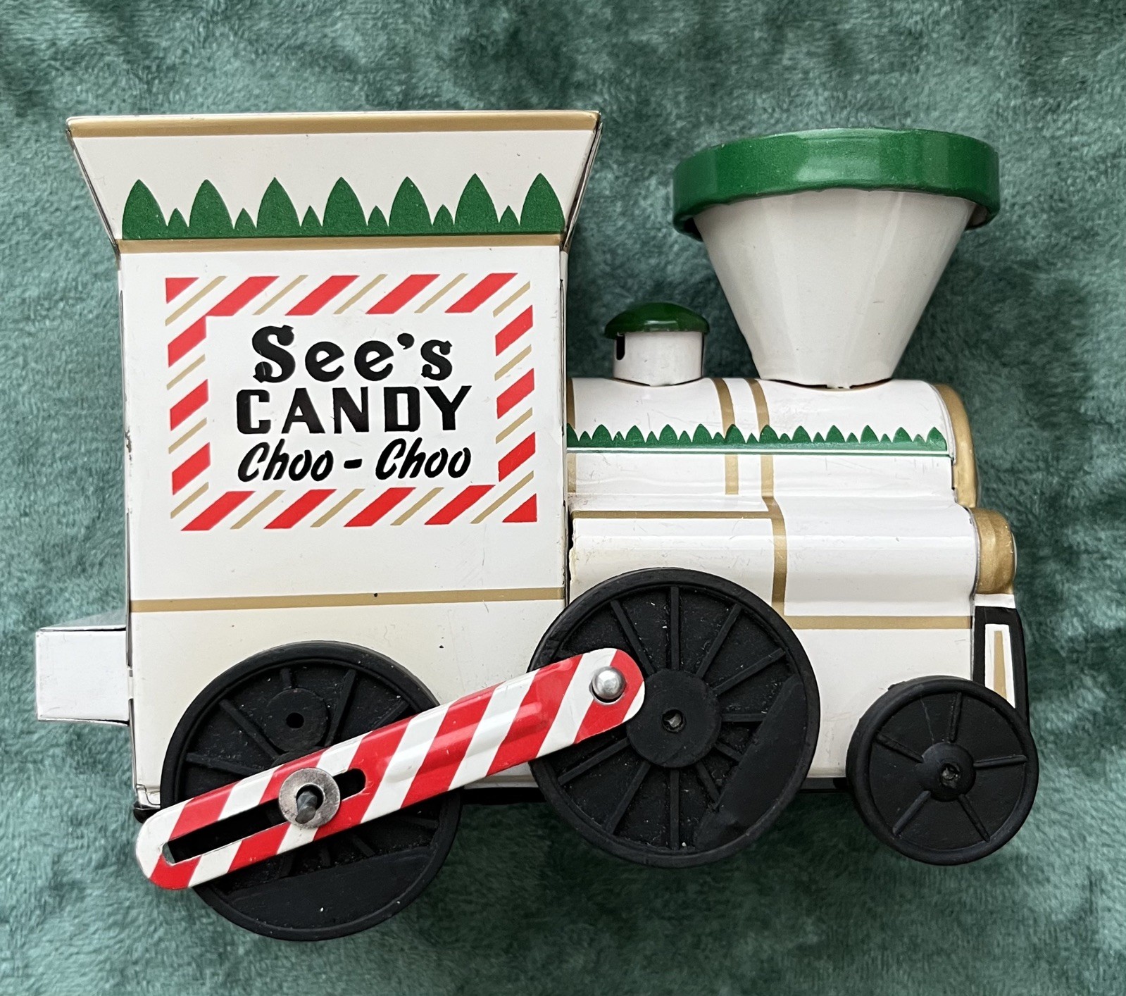 Vintage See's Candy Choo Choo Christmas Candies Container Metal Made in Japan