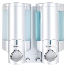 Aviva Wall Mount 2 Chamber Shower Dispenser Satin Silver Hooks Waterproof 11 oz