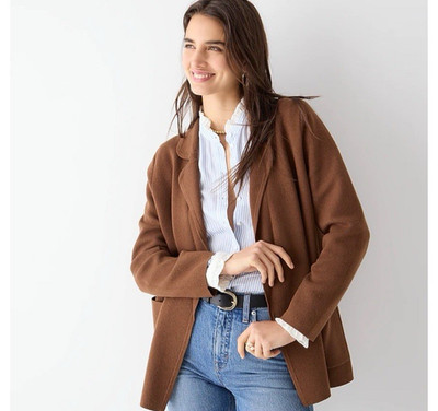 J. Crew Eloise Sweater Blazer XL Brown Cotton Poly Wool Pockets Oversized Jacket