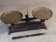 Antique 10kg Cast Iron & Brass Balance Scales Victorian Farmhouse Kitchen 