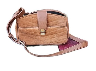 Vintage Talbots Tan Quilted Genuine Suede Leather Adjustable Crossbody Small Bag