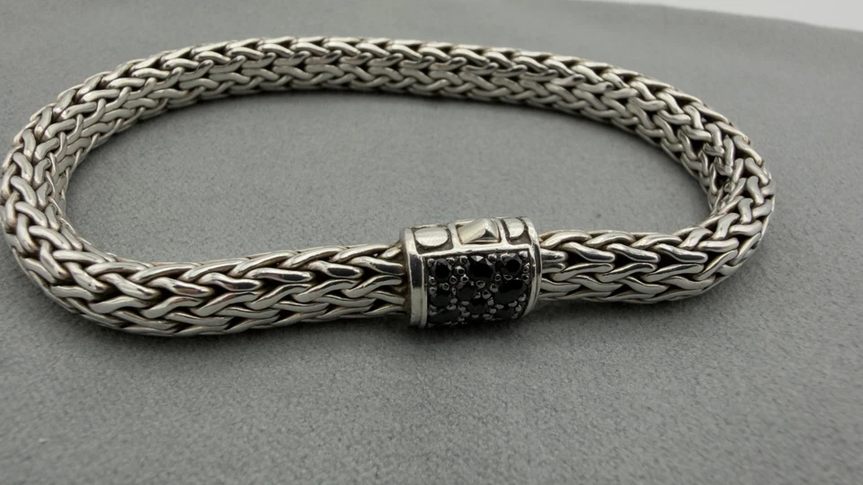 Brazalete de cadena clásico John Hardy Icon de 6,5 mm de plata de ley zafiro negro 7,5 Foto 3 de 4