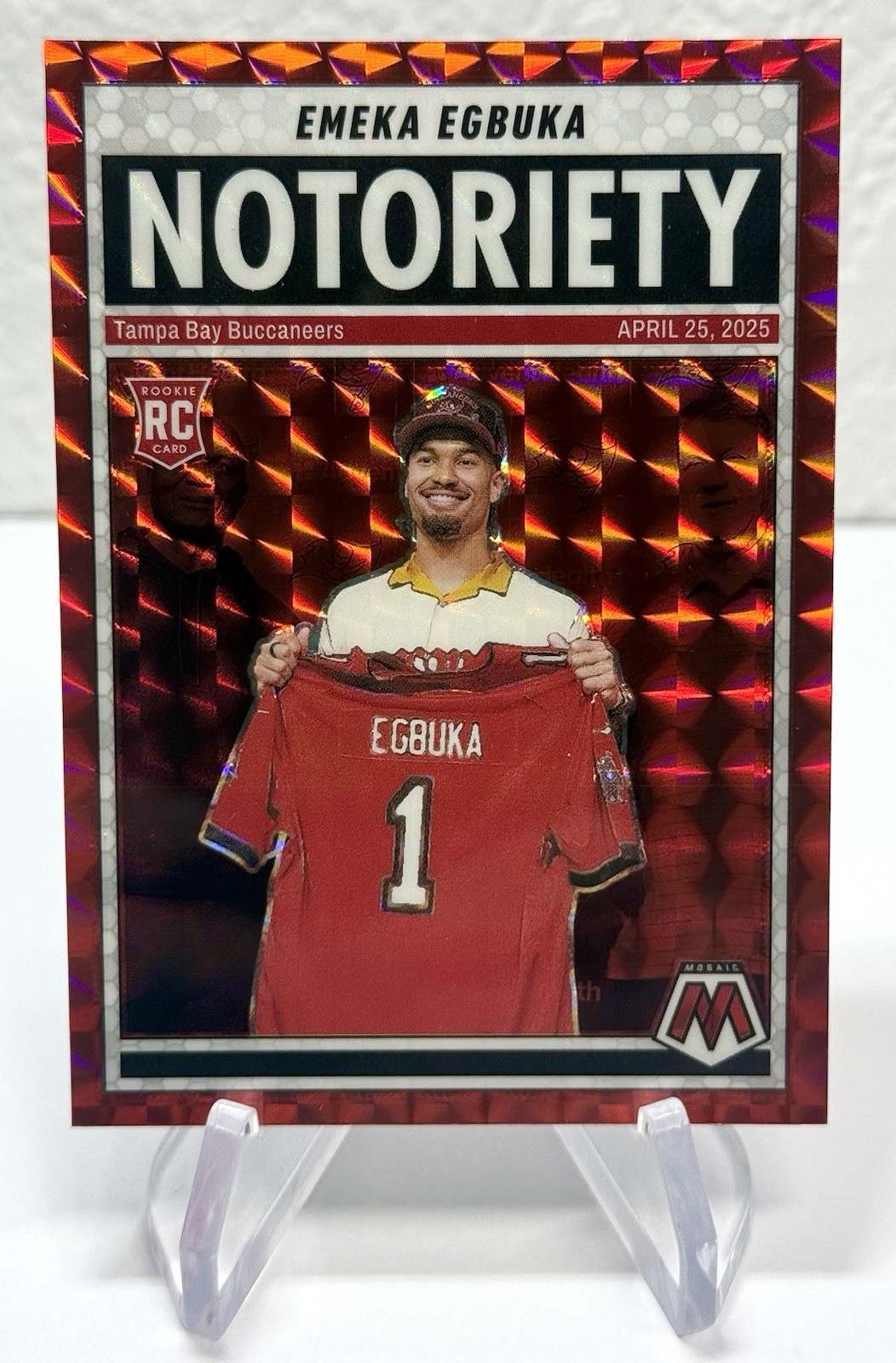 2025 Panini Mosaic Emeka Egbuka RC Rookie Notoriety Red Mosaic #16 SP