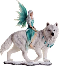 Decorative Companion Fairy Aneira with White Wolf Collectible Decorative Statue 