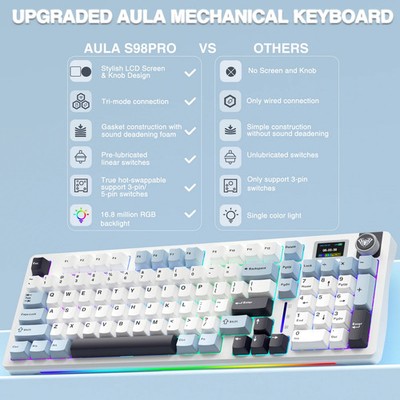 AULA S98pro Wireless Mechanical Keyboard Gasket Hot-Swap Gaming Keyboard with...