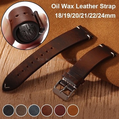 Retro Oil Wax Genuine Leather Watch Band 18 19 20 21 22 24mm Thin Cowhide Strap.