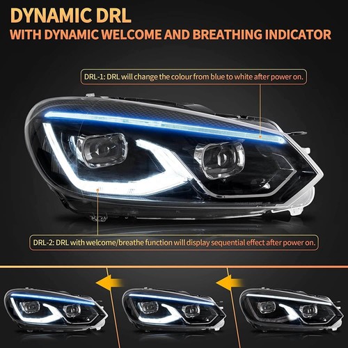 Phares Full LED Pour Golf 6 MK6 à Partir De 2008 Au 2014 Lumières Avant DRL - Photo 3 sur 8