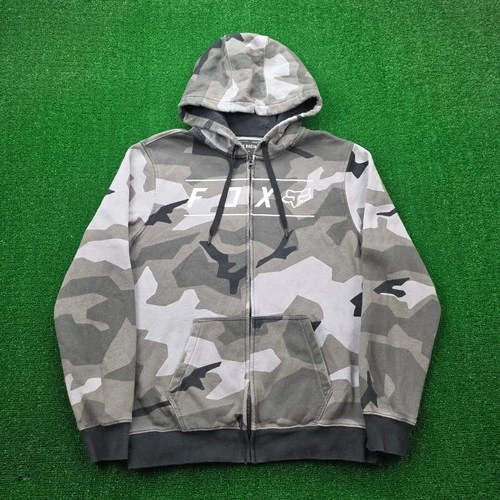 Fox Racing Camo Full Zip Fleece Hoodie Jacket Mens Large Gray Motorcross - product listing photo