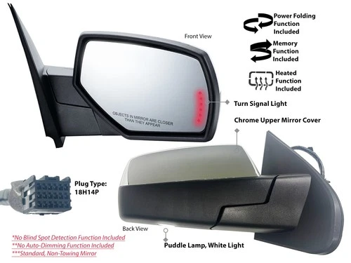 Power Folding Mirror for GM Pickup 2014-2018 Memory Puddle Signal Passenger Side