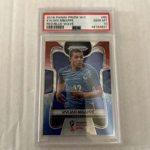 2018 PANINI PRIZM WORLD CUP RED/BLUE WAVE #80 KYLIAN MBAPPE ROOKIE RC PSA 10 🔥