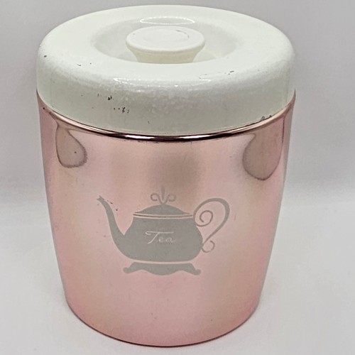 Vintage MCM West Bend Tea Canister Pink Kitchen Storage Container Decor