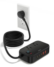 Power Strip 40W Charging Station 5Ft Flat Plug 2 Outlet 3 USB C 2 USB A Black