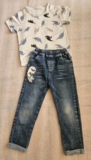 SHEIN Boys Dinosaur Print T-Shirt Jeans Set Polyester Blend Size 120