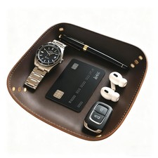 Genuine Leather Valet Tray-Handmade Brown Leather Catchall Organizer for Desk...